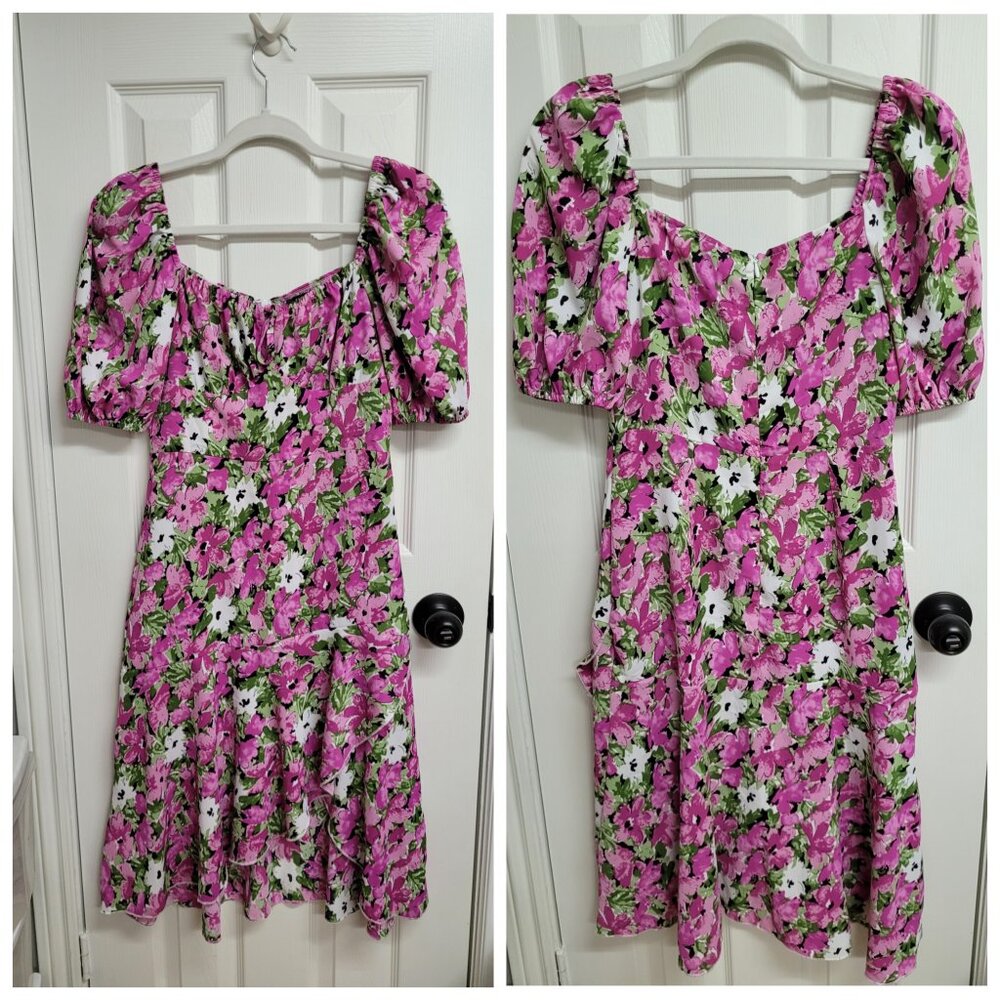 Floral print puff sleeve midi dress, XS